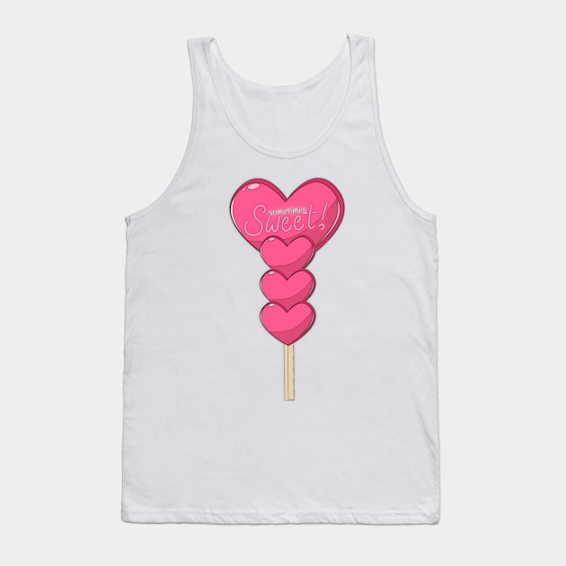 Sometimes I'm sweet! Sweet pink heart-shaped candy lollipops stacked. Tank Top by Rebeldía Pura